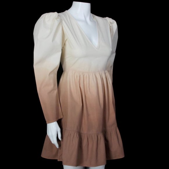 STELLA PARDO x Anthropologie Dye Dip Desert Brown Puff Sleeve Dress sz XS /569 - Picture 3 of 8